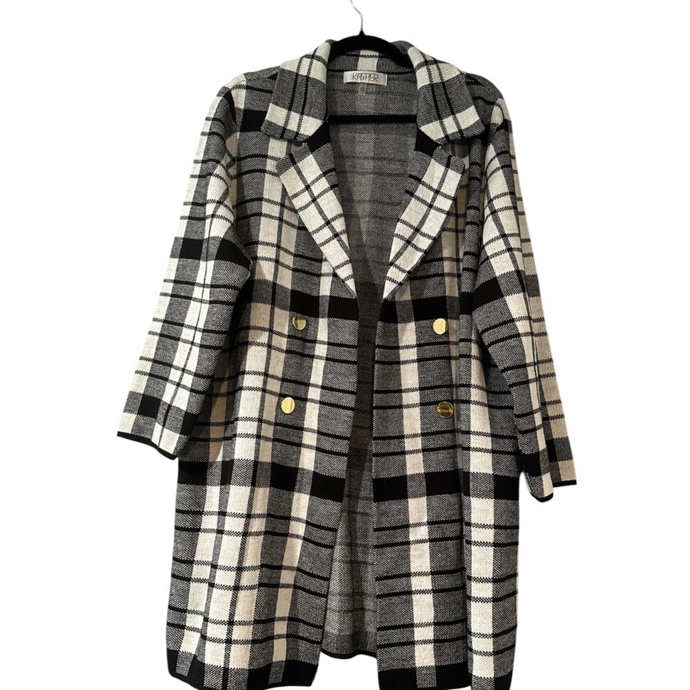 Kasper Monochrome Plaid Trench‎ Coat